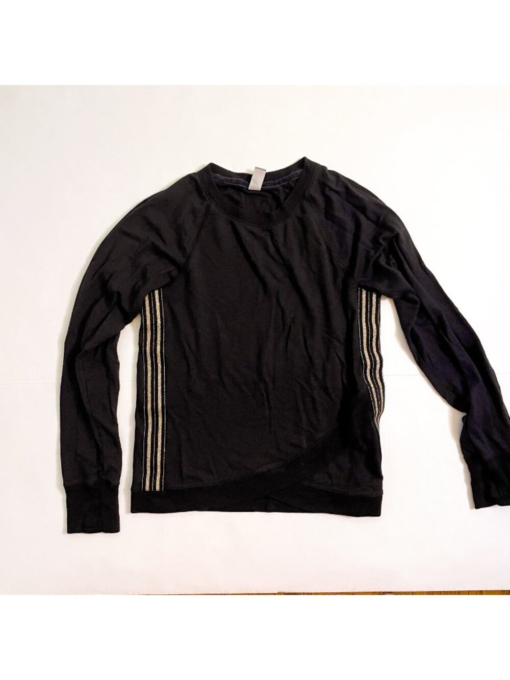 Athleta Girl Black Metallic Gold Terry Criss Cross My Heart Sweatshirt, Size 12